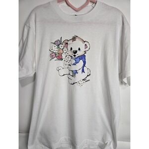Vintage 90s Cute Bear T-shirt GrannyCore Art Single Stitch Lg Screen Stars Boho